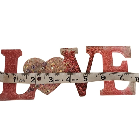 Handmade Resin Pink Glitter LOVE Sign glitter pink Fluid Art Valentine's Day - Picture 11 of 16